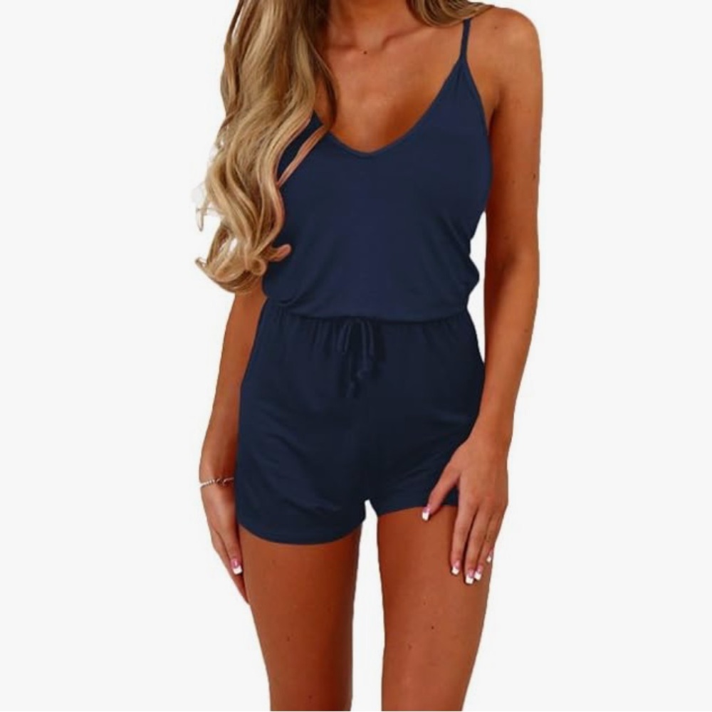 Dreamskull Navy Romper Spaghetti Strap Drawstring Short jumpsuit Cami S